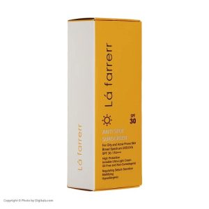 کرم ضدآفتاب و ضدلک بی‌رنگ لافارر، با SPF30، حاوی محافظ UVA ،UVB و +++PA، مناسب پوست‌های خشک و معمولی، حجم 40 میلی‌لیتر